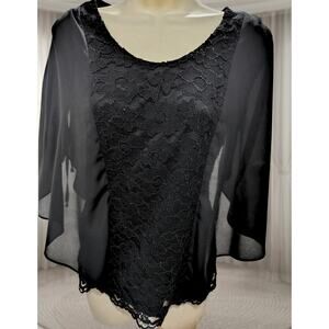 MALEKAN Sheer Fairy / Butterfly Sleeve Sequin Black Top Sz 10 / M / Medium